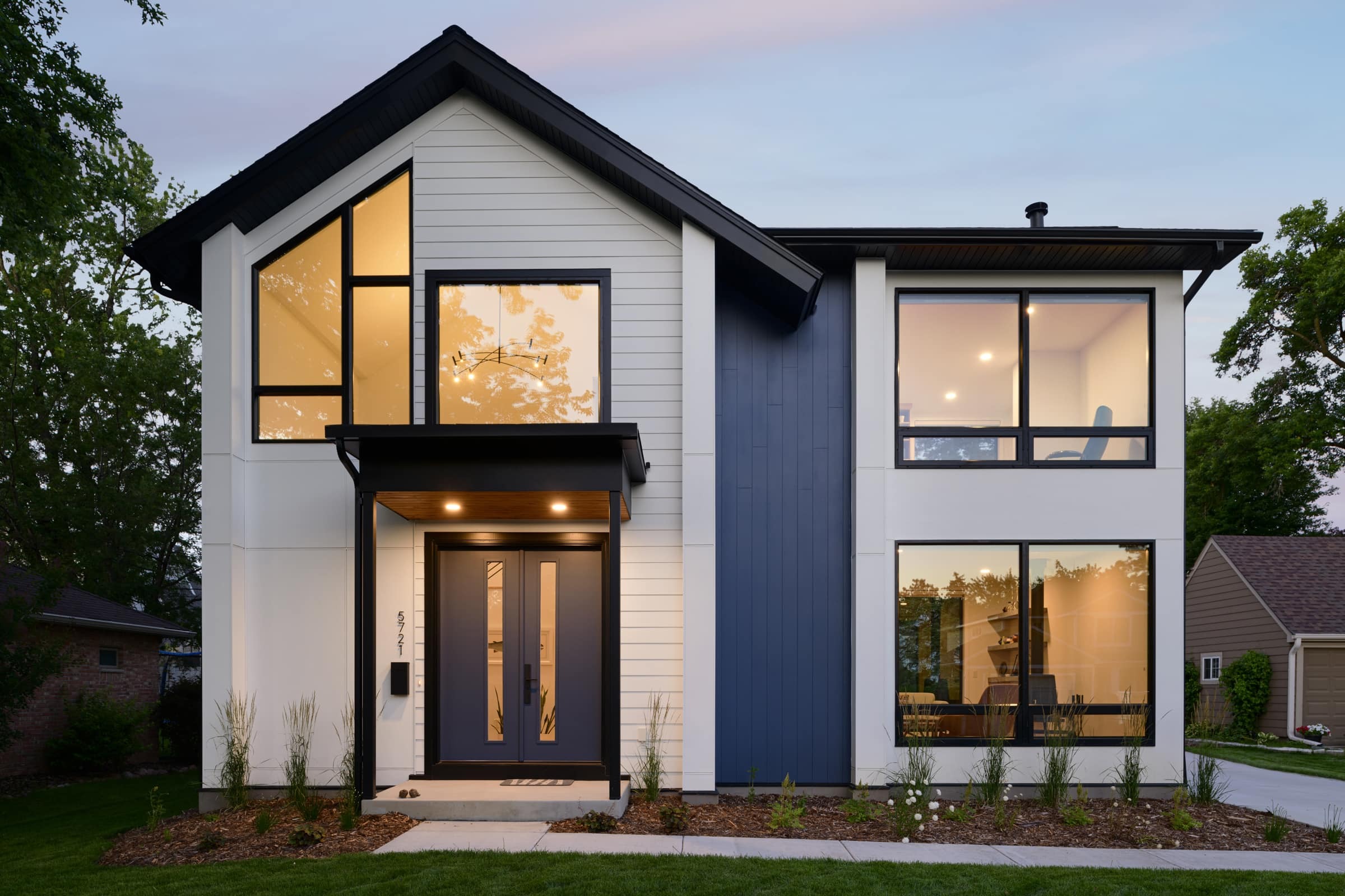 House front in warm sunset glow