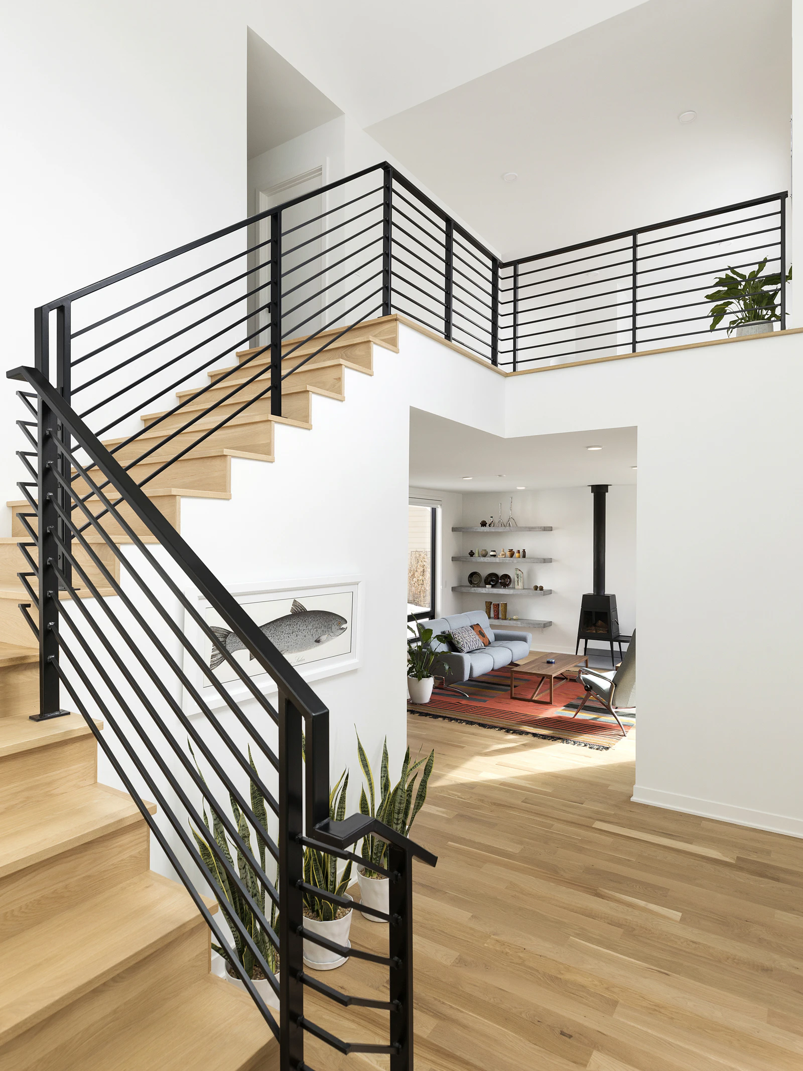 Staircase with metal railing