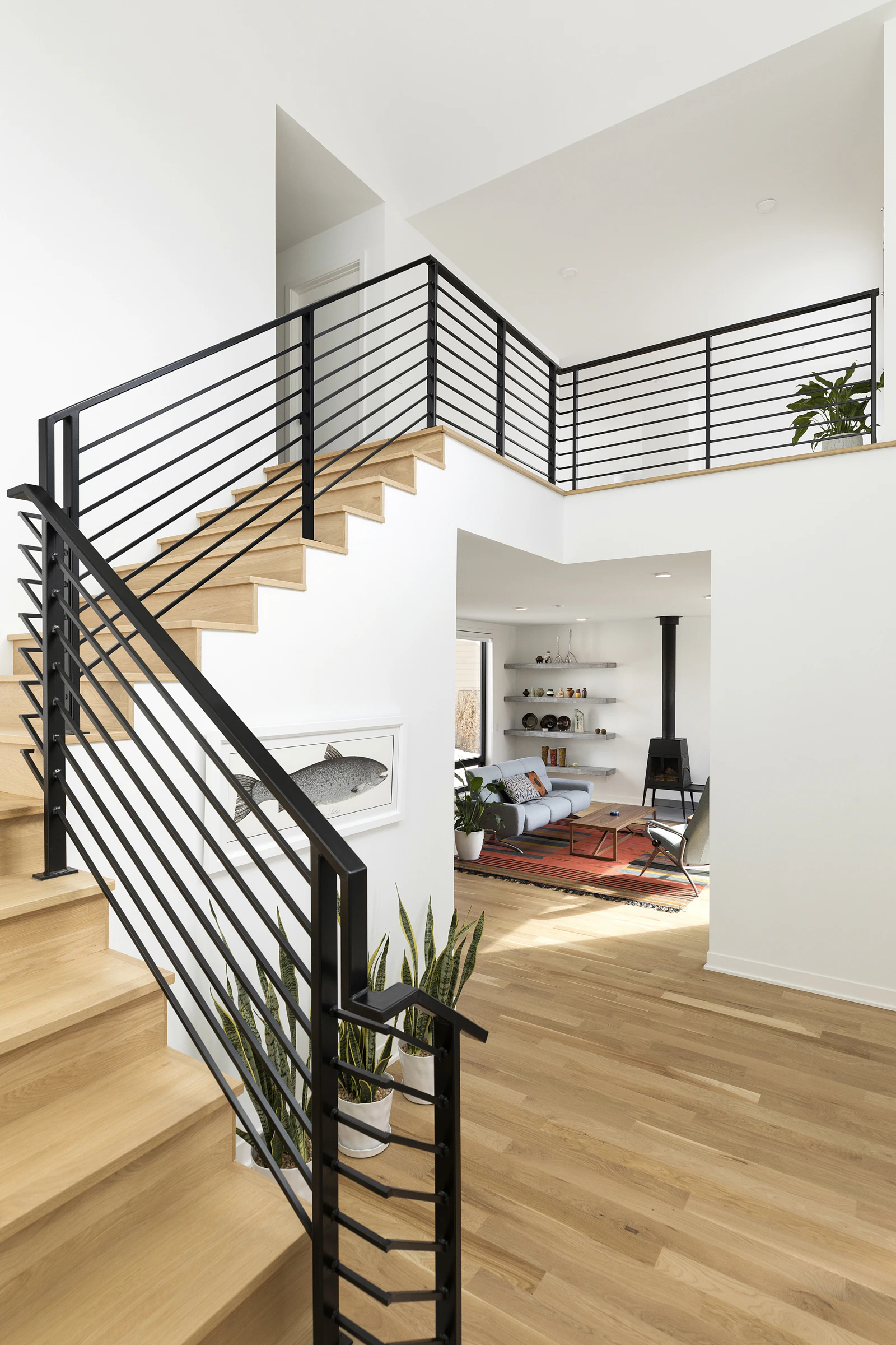 Staircase with metal railing