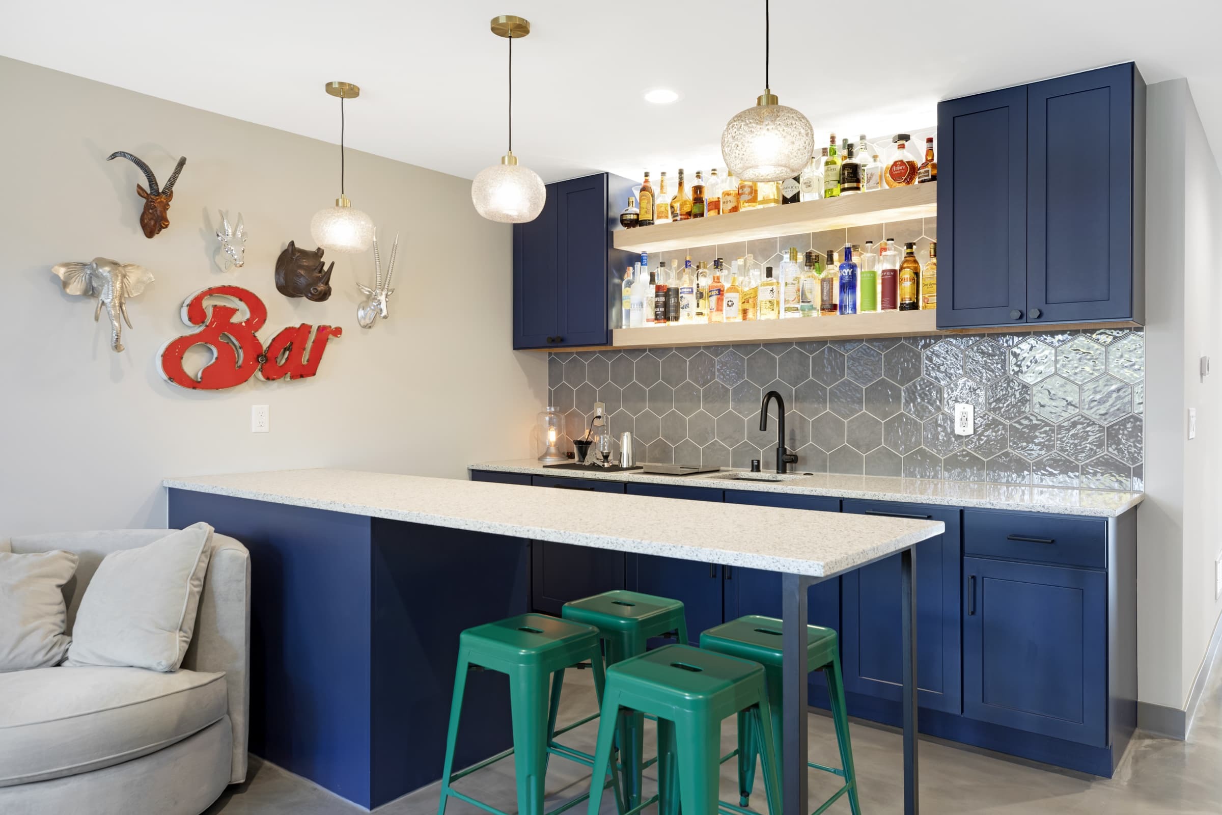 Lower-level bar for entertainment