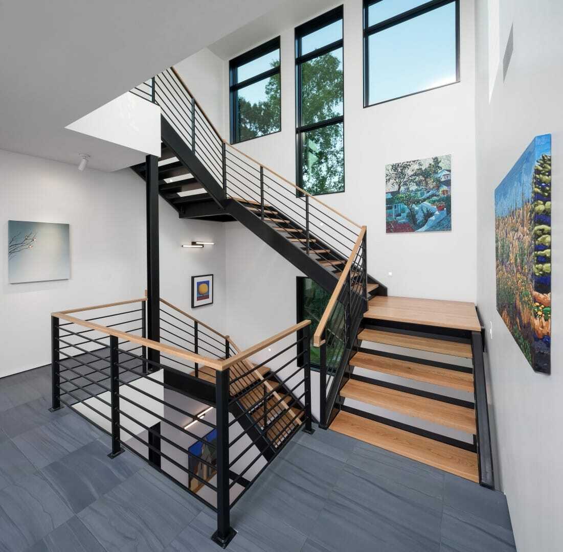 Four-story custom metal staircase
