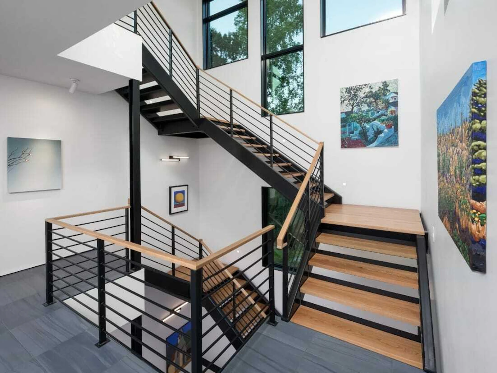 Four-story custom metal staircase