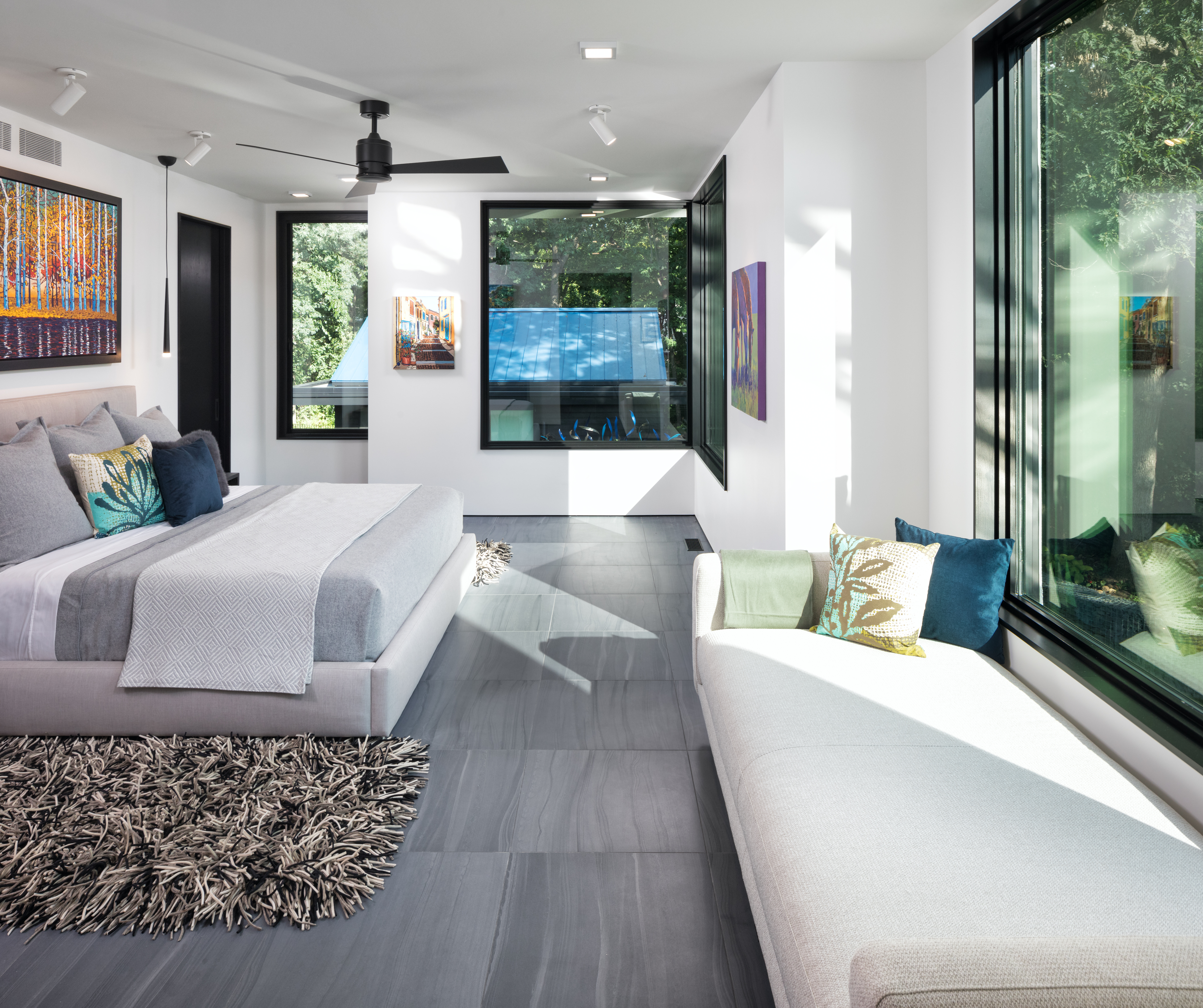 Modern bedroom with active solar design