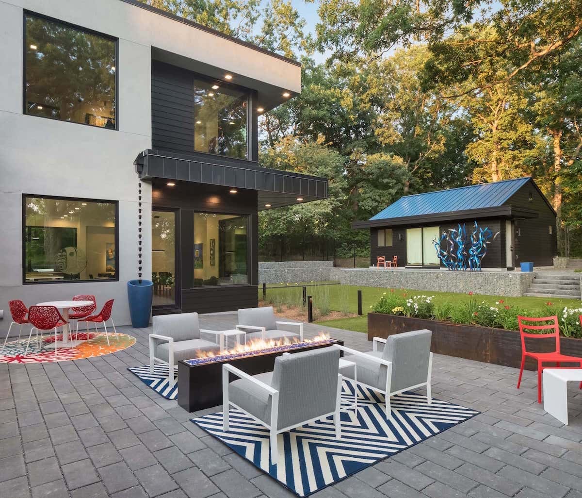 Outdoor space fire place and turf lawn 1