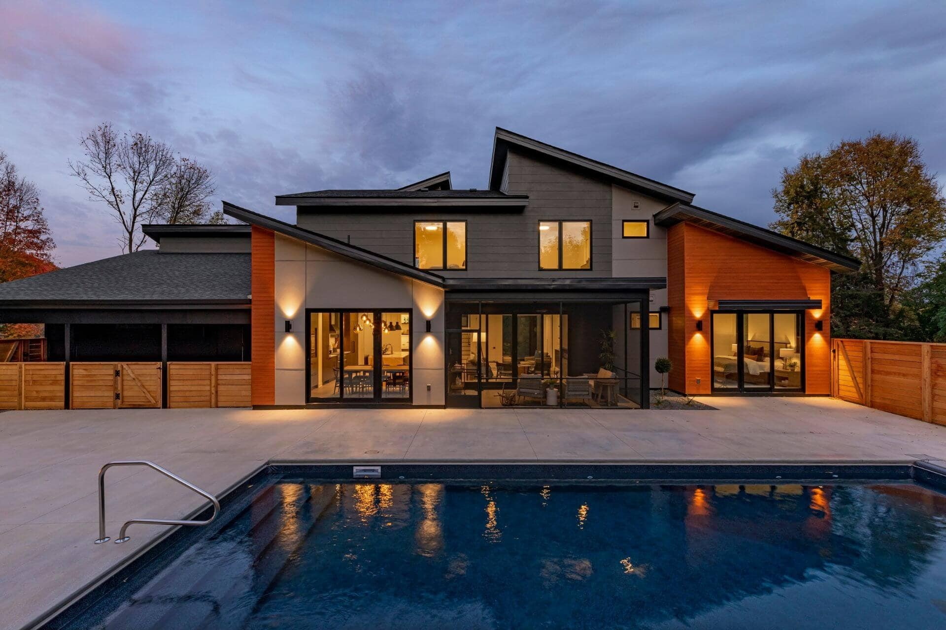 Backyard pool at dusk