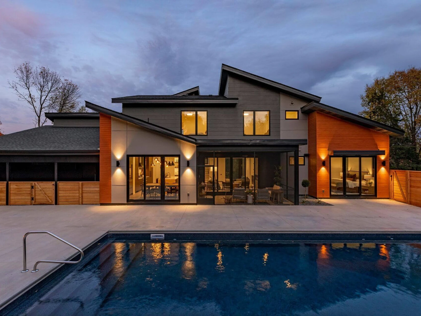 Backyard pool at dusk
