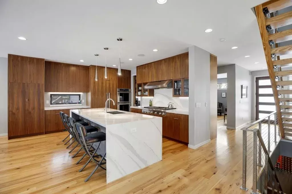Open kitchen floor plan with Cambria countertops