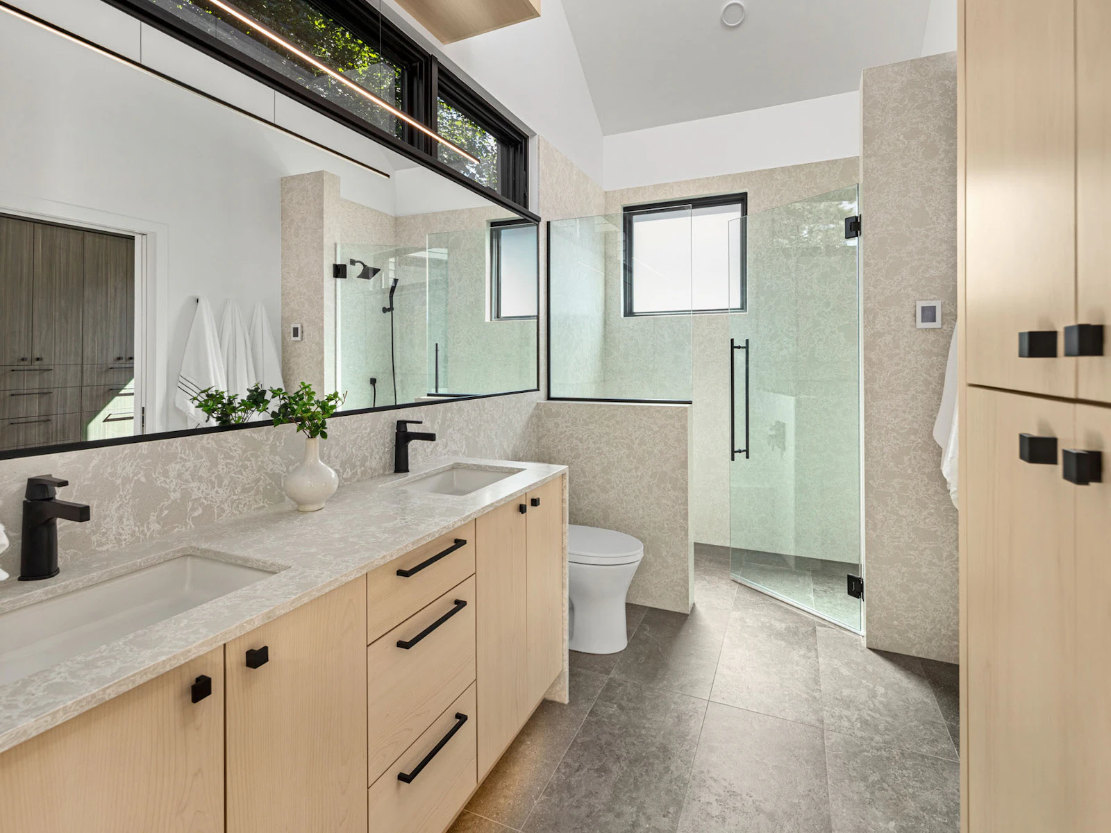 Master shower features a zero entry tile floor