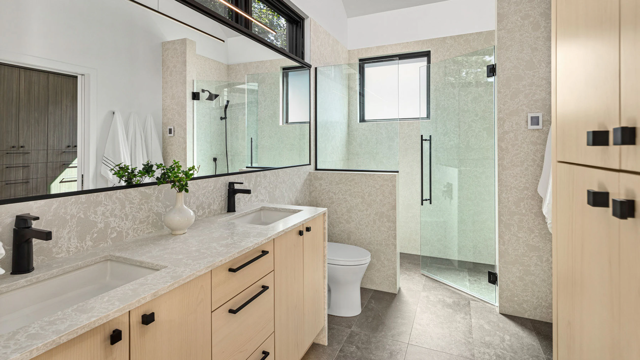Master shower features a zero entry tile floor