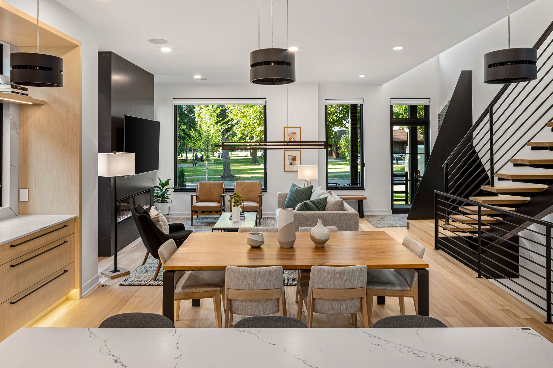 Open floor plan with Scandinavian details