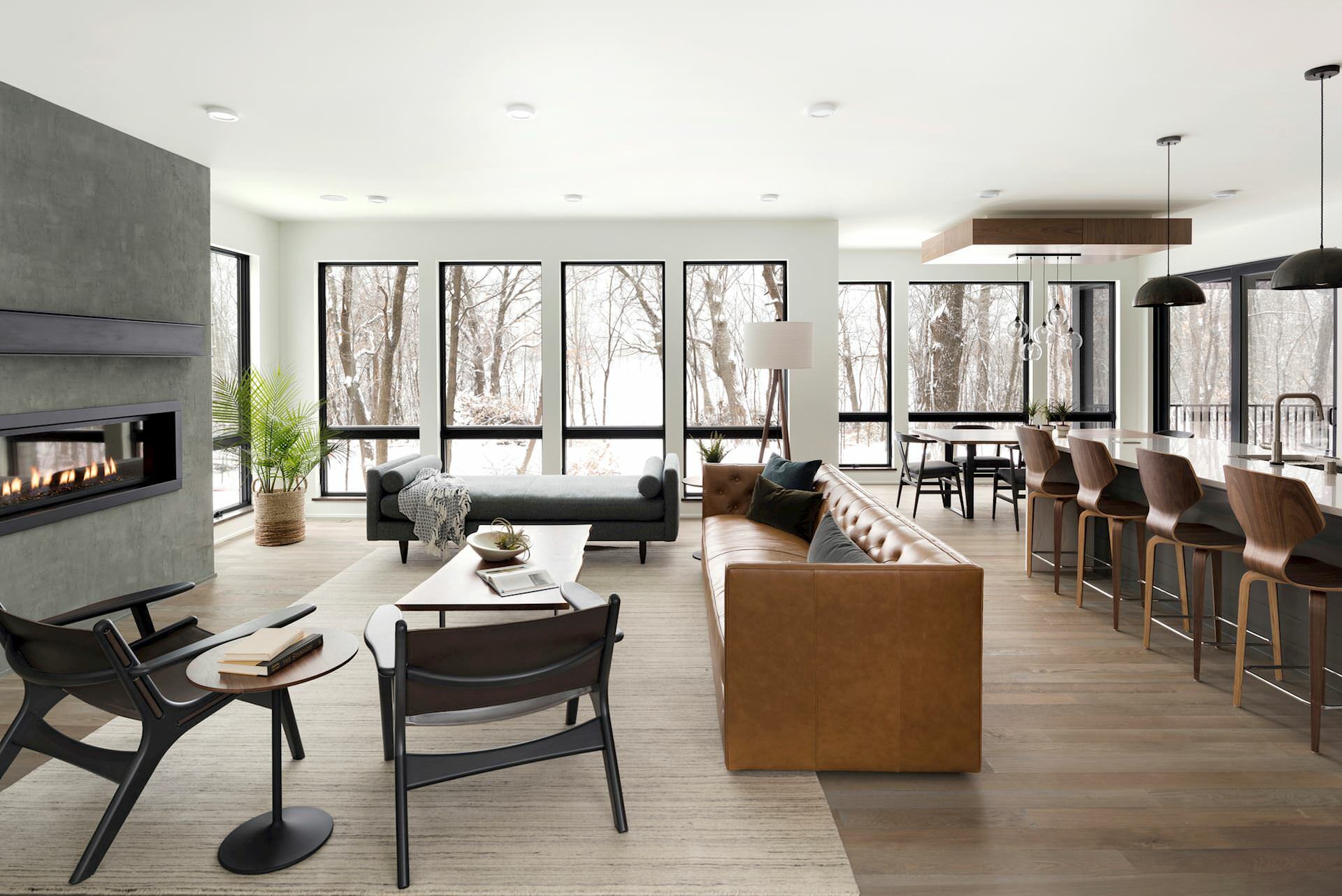 Living room with floor-to-ceiling windows