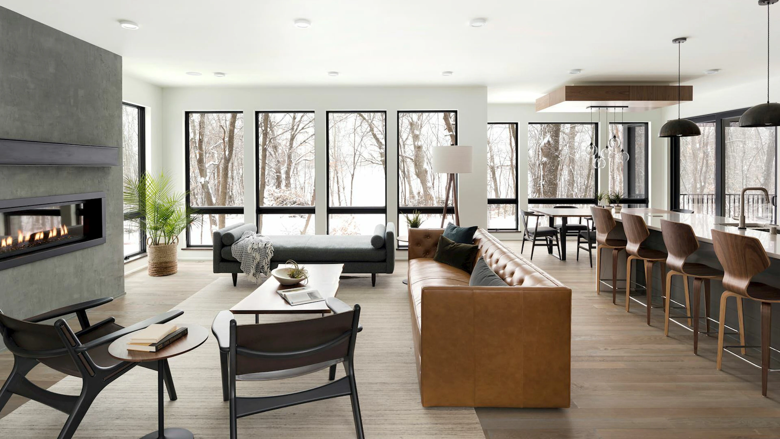 Living room with floor-to-ceiling windows
