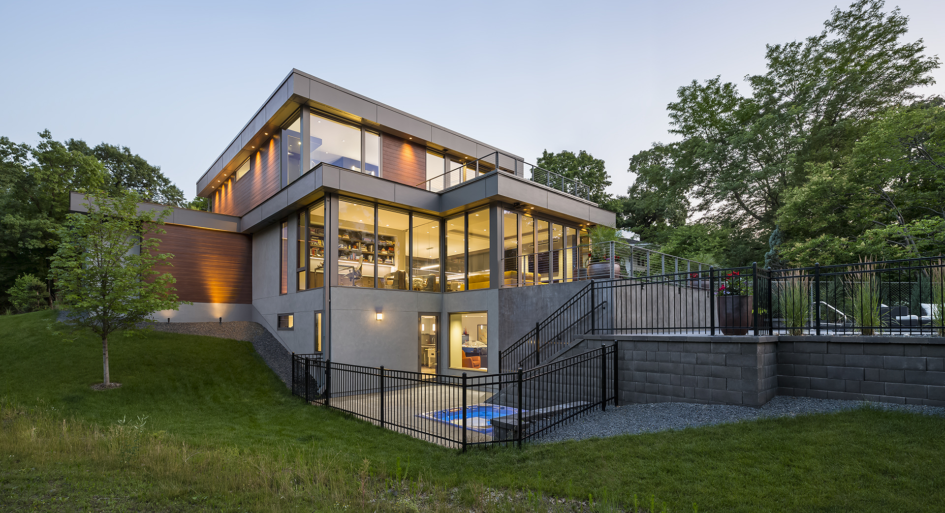 Backyard with a pool and hot tub